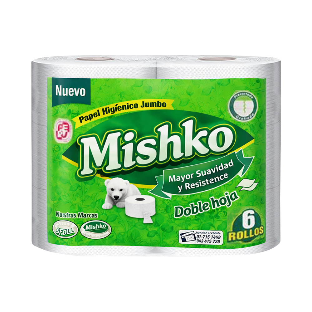 PAPEL HIGIENICO D/H PRECORTADO X 6 ROLLOS MARCA MISHKO