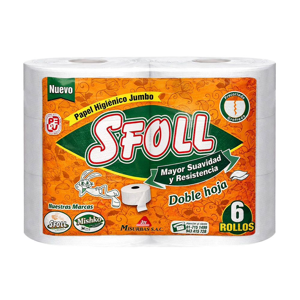 PAPEL HIGIÉNICO NARANJA D/H PRECORTADO X 6 ROLLOS MARCA SFOLL