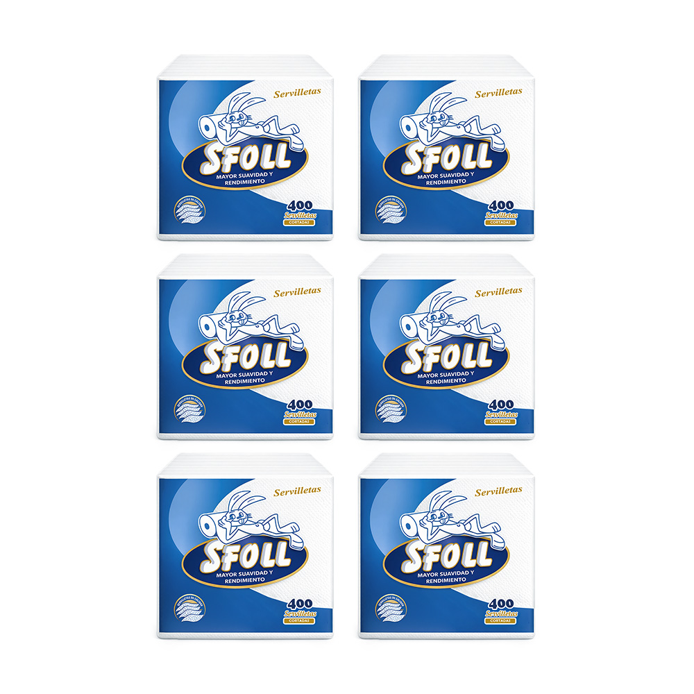 SERVILLETAS CORTADAS – PAQUETE X 6 UND DE 400 HOJAS MARCA SFOLL