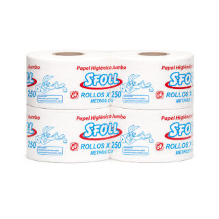 papel higiénico jumbo blanco de 250m, paquete de 4 rollos