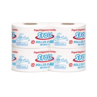 papel higiénico jumbo blanco de 400m, paquete de 4 rollos