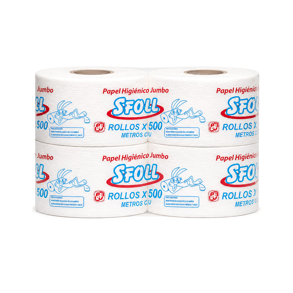 PAPEL HIGIÉNICO JUMBO DE 500M X4 ROLLOS MARCA SFOLL