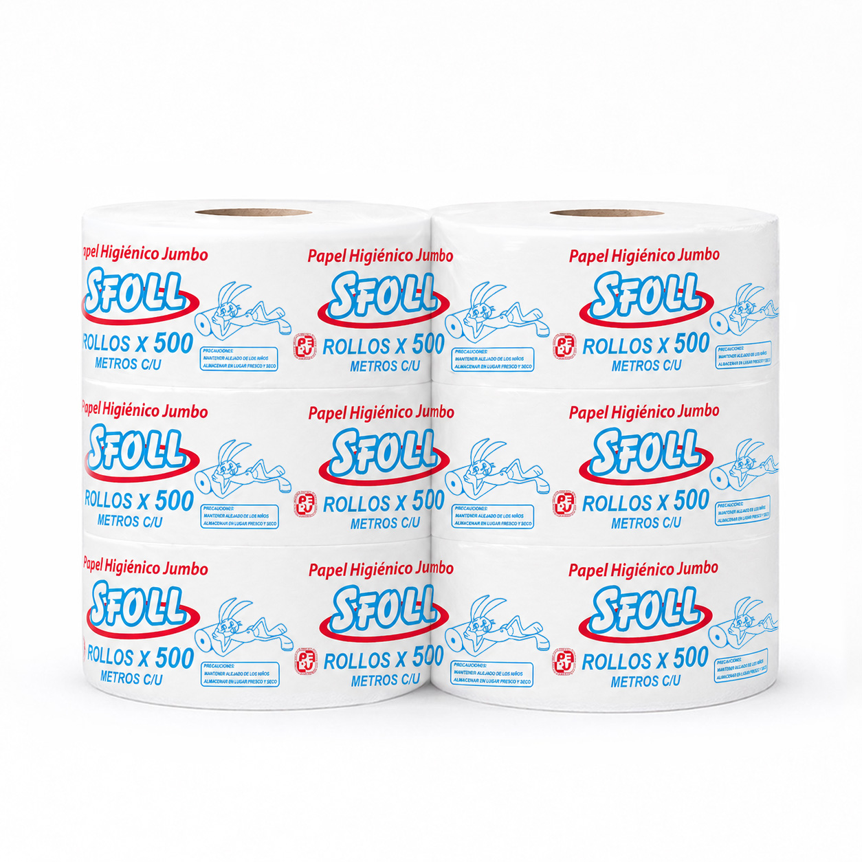 PAPEL HIGIÉNICO JUMBO 500M X6 ROLLOS MARCA SFOLL