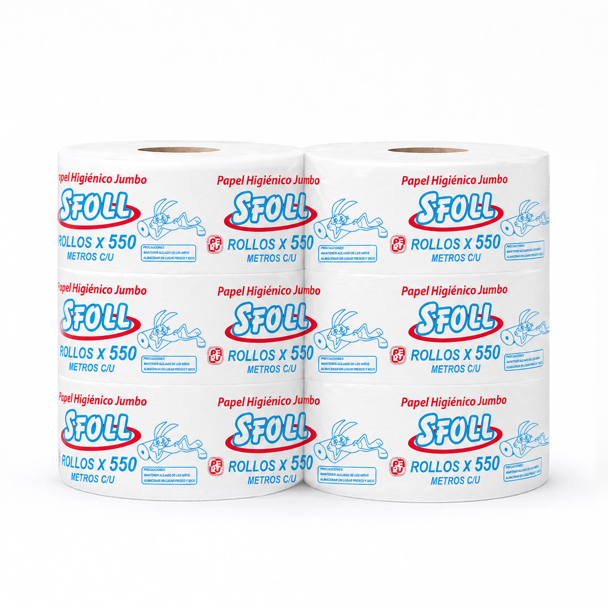 PAPEL HIGIÉNICO JUMBO 550M X6 ROLLOS MARCA SFOLL