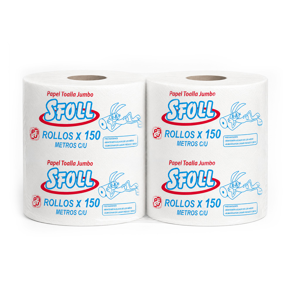 PAPEL TOALLA JUMBO 150M X2 ROLLOS MARCA SFOLL